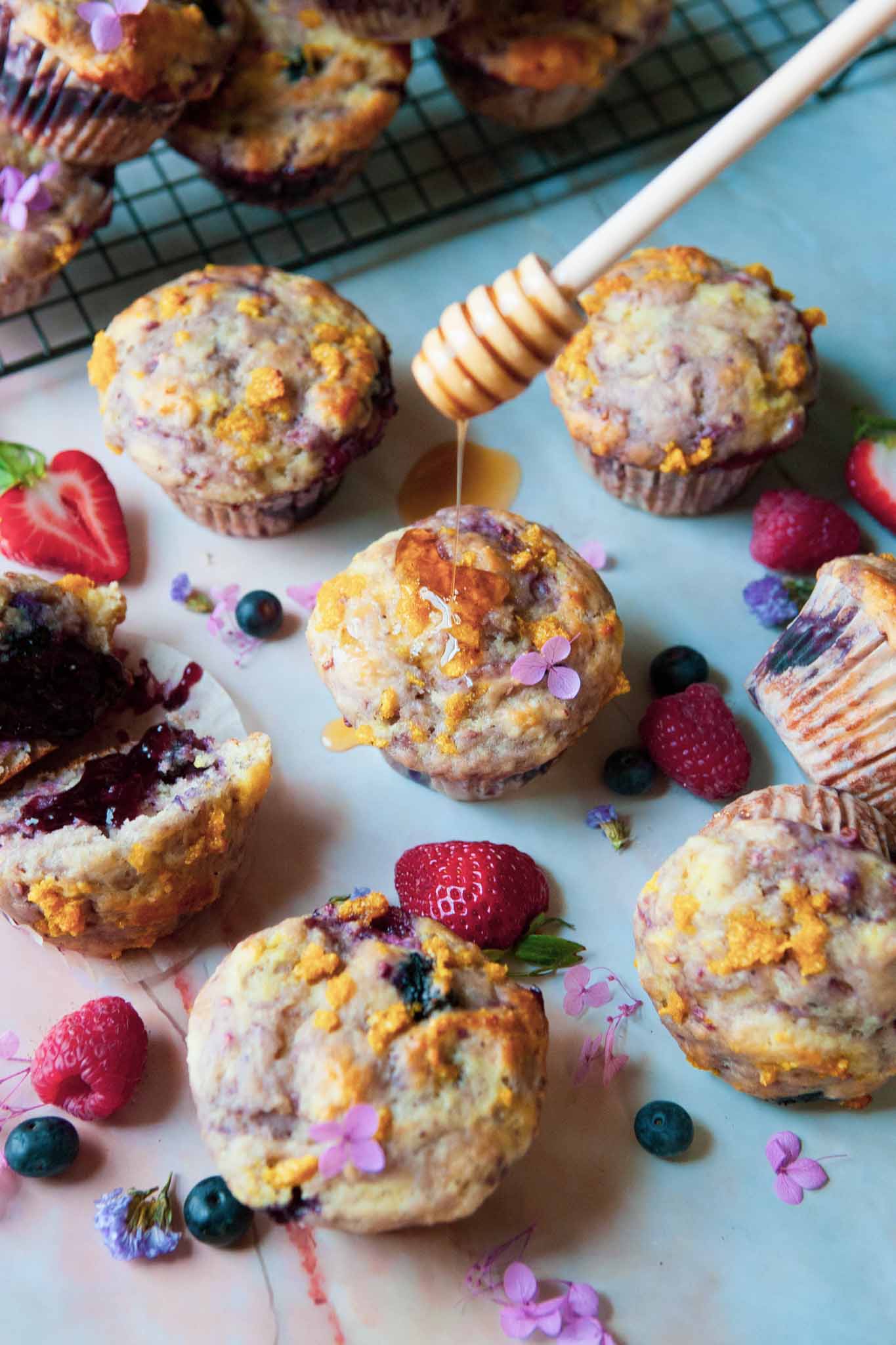 Honey Roasted Orange Berry Muffins with Jam