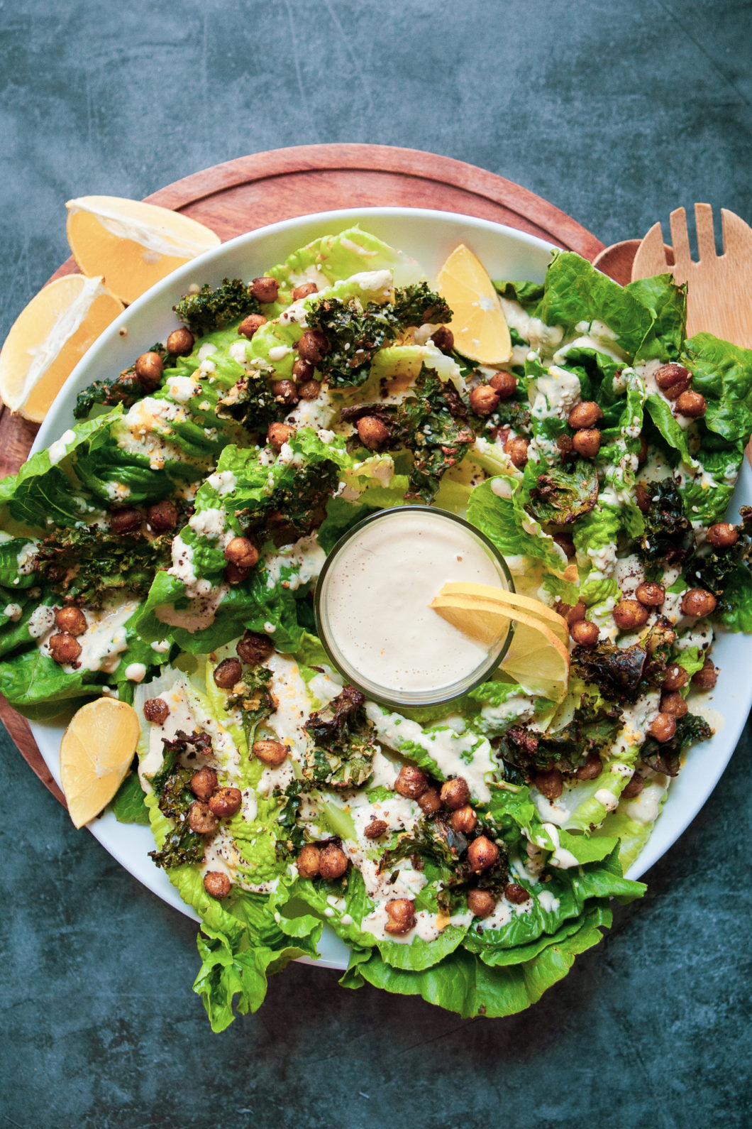 Vegan Tahini Caesar with Chickpeas and Crispy Kale