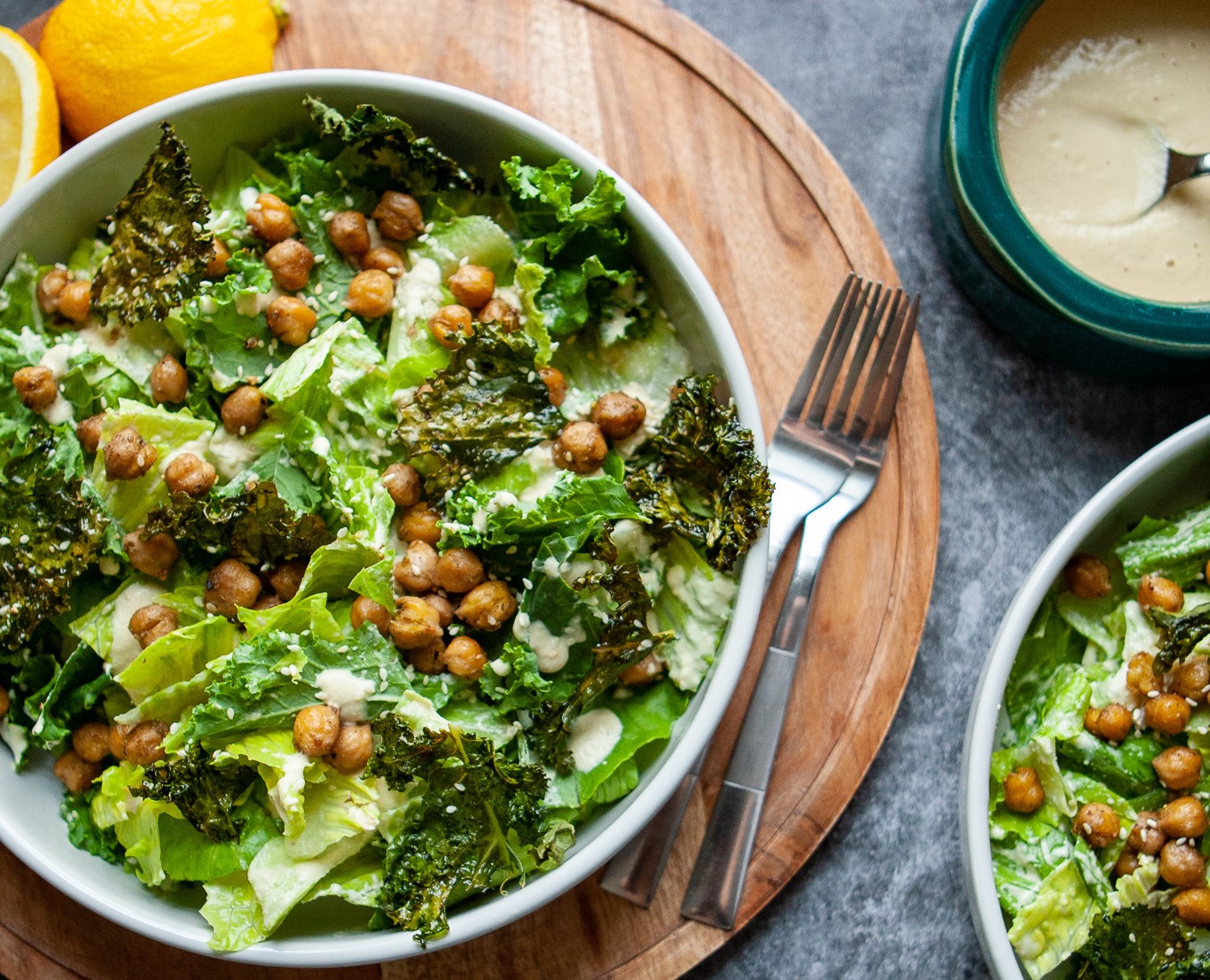 Vegan Caesar Salad With Chickpeas And Crispy Kale Bitchin In The Kitchen