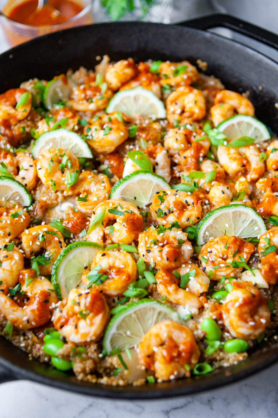 Skillet Quinoa with Buttery Kimchi Shrimp