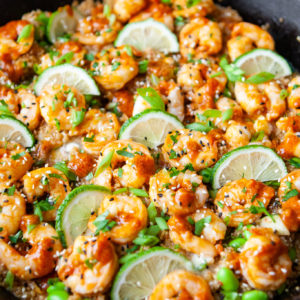 Skillet Quinoa with Buttery Kimchi Shrimp