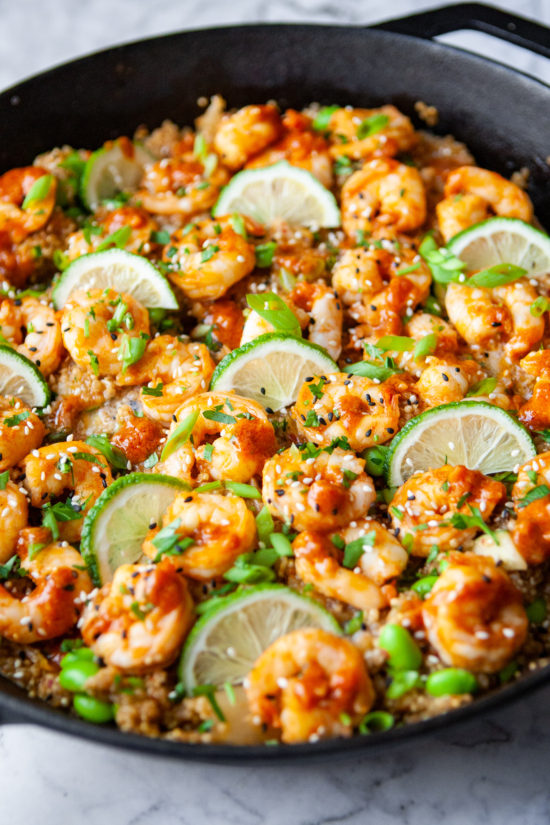 Skillet Quinoa with Buttery Kimchi Shrimp - Bitchin' in the Kitchen