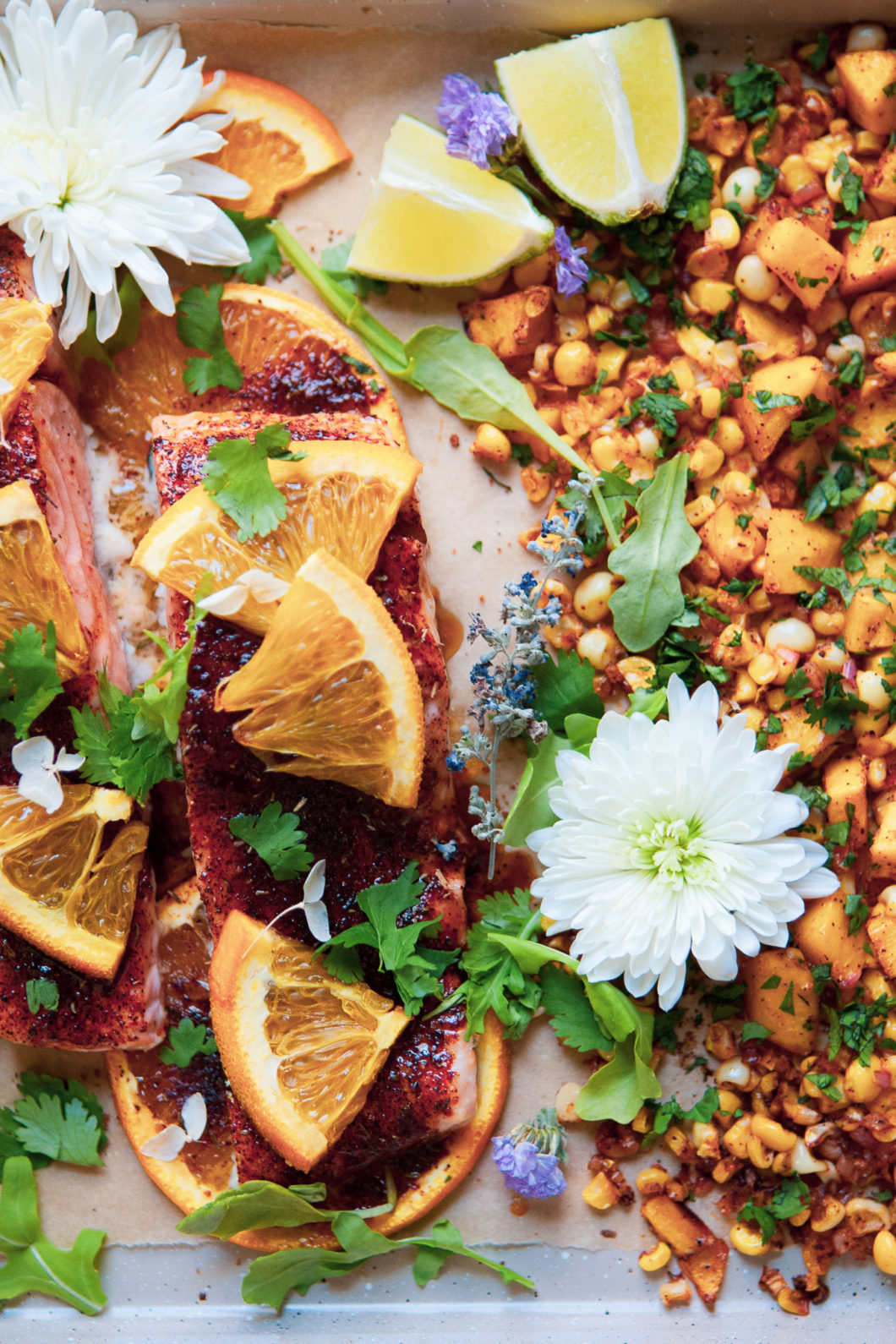 Sheet Pan Salmon Tacos with Mango Corn Salsa