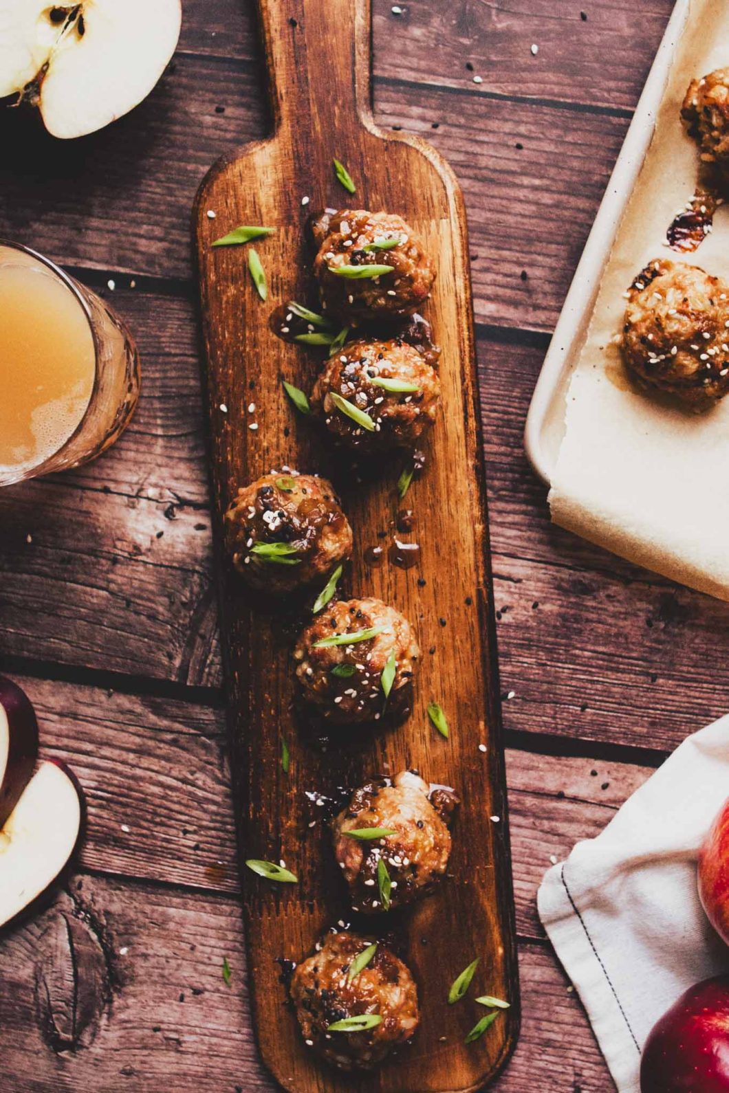 Sesame Apple Cider Pork Meatballs