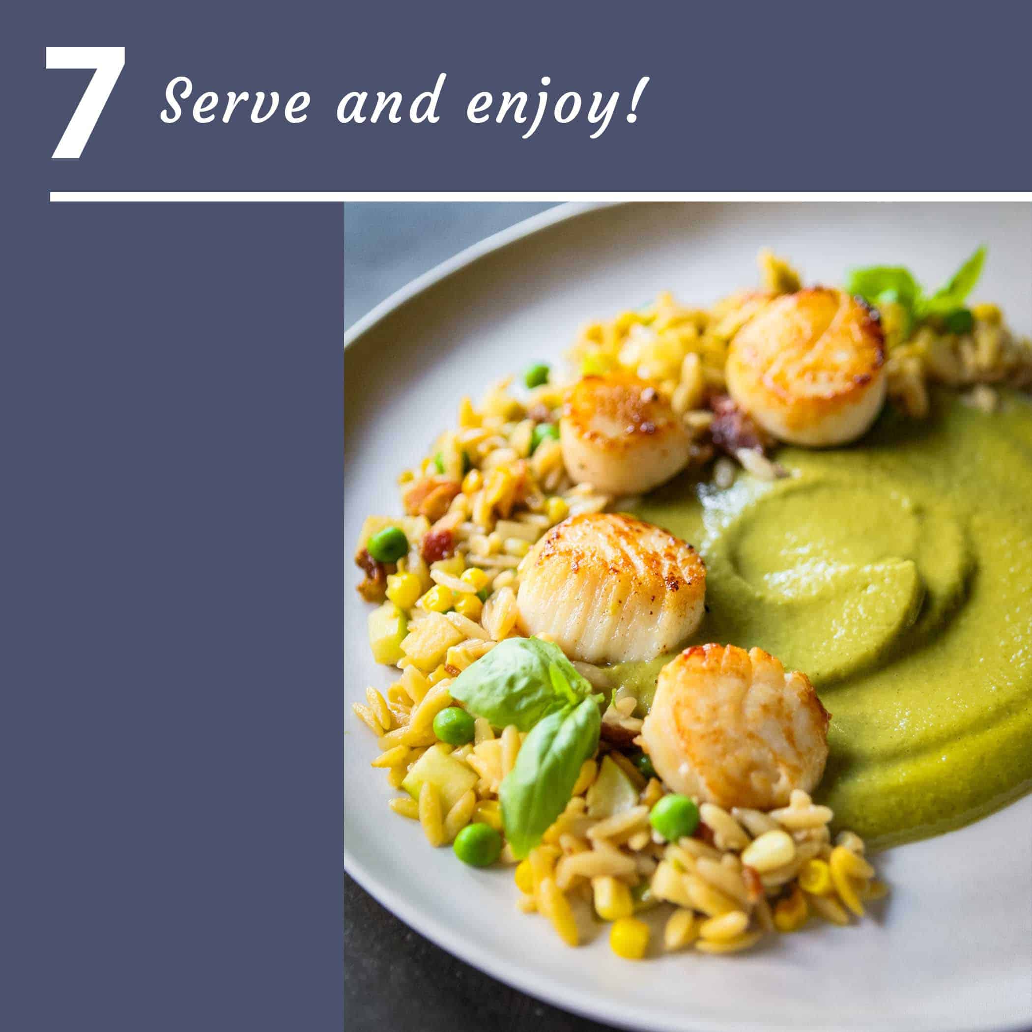 Summer Scallops with Orzo and Greens Puree